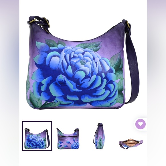 Anuschka Medium Shoulder Hobo - Precious Peony Eggplant - Picture 10 of 12